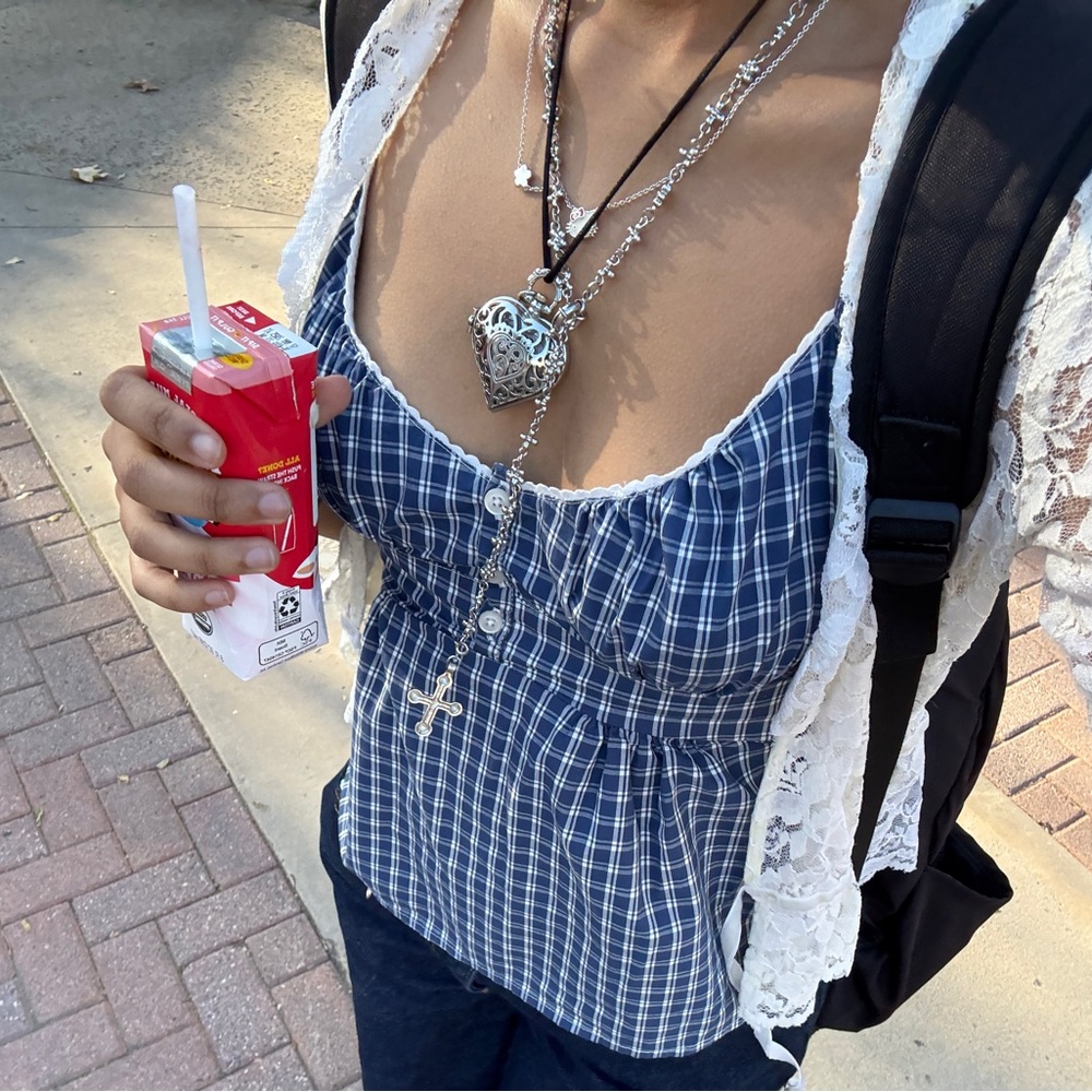 brandy blue plaid babydoll top